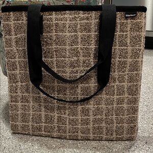 Recycled carpet Brown cream Checkered Tote Bag 16 by 15 no wear and tear